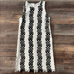 Bar III Sleeveless Black & White Lace Sheath Dress